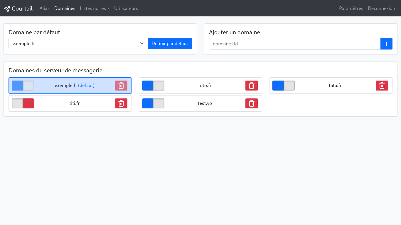 Page gestion des domaines